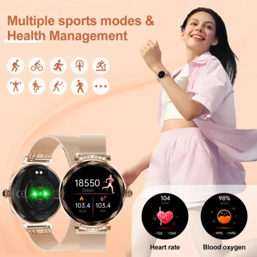 ⁦LIGE Fashion ساعة ذكية للنساء AMOLED HD شاشة ساعات السيدات معدل ضربات القلب مراقبة ضغط الدم الصحة ساعة ذكية لنظام Android iOS⁩ - الصورة ⁦3⁩